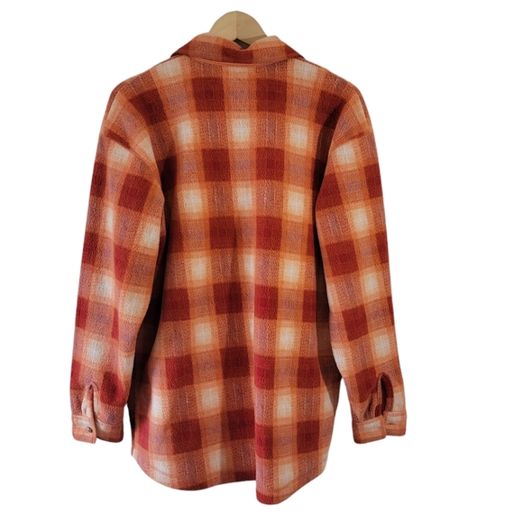 NY & CO Orange Snap Button Shacket Sz M Pocket Sherpa Fall Cowgirl Minimalist - Picture 2 of 13